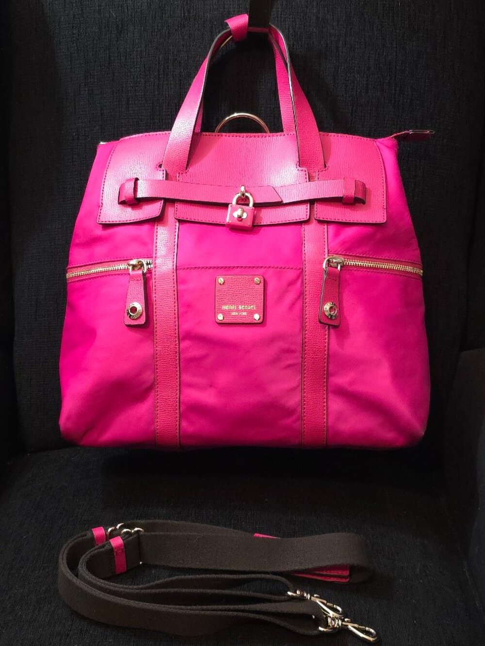 henri bendel Hot Pink Nylon & Leather Tote Backpack